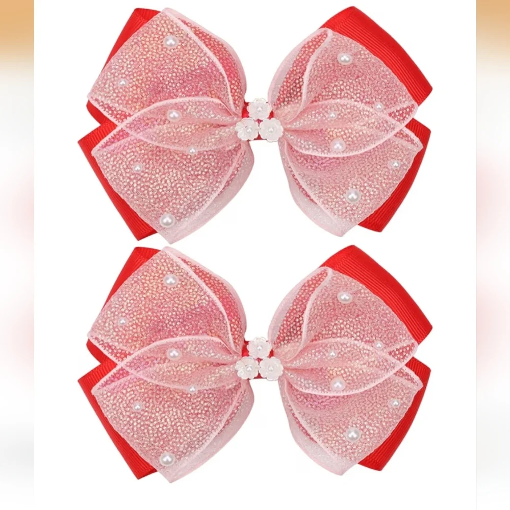 Red and Pink Hair Bows with Pearls